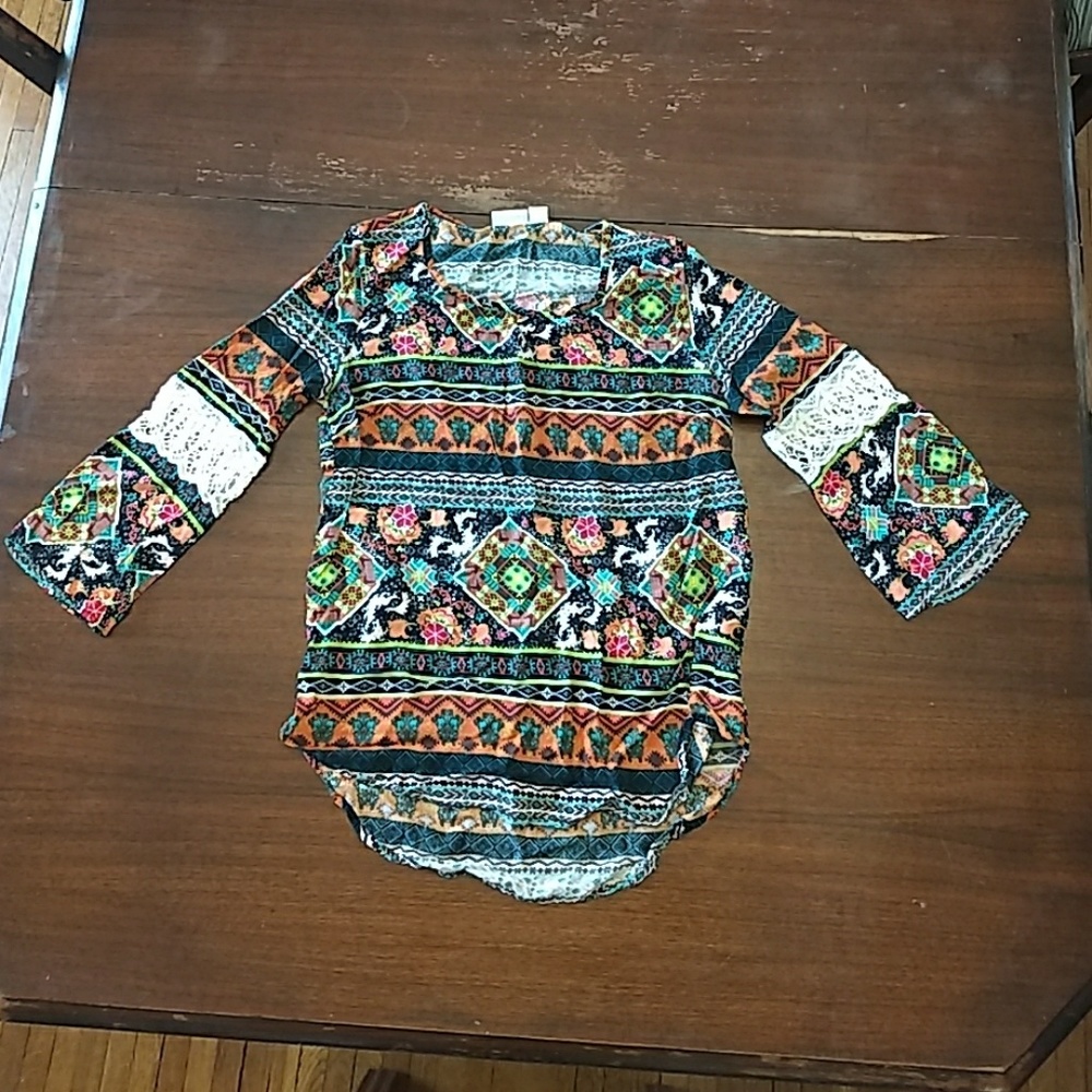 Cato Geometric Print 3/4-Sleeve Top